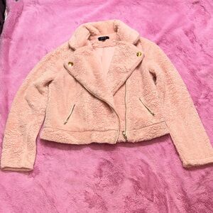 Privy Blush Faux Fur Coat w/ Gold Buttons and Zippers